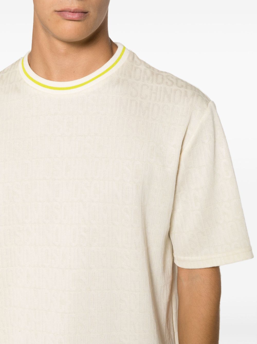 Shop Moschino Logo-embroidered Crew-neck T-shirt In Neutrals