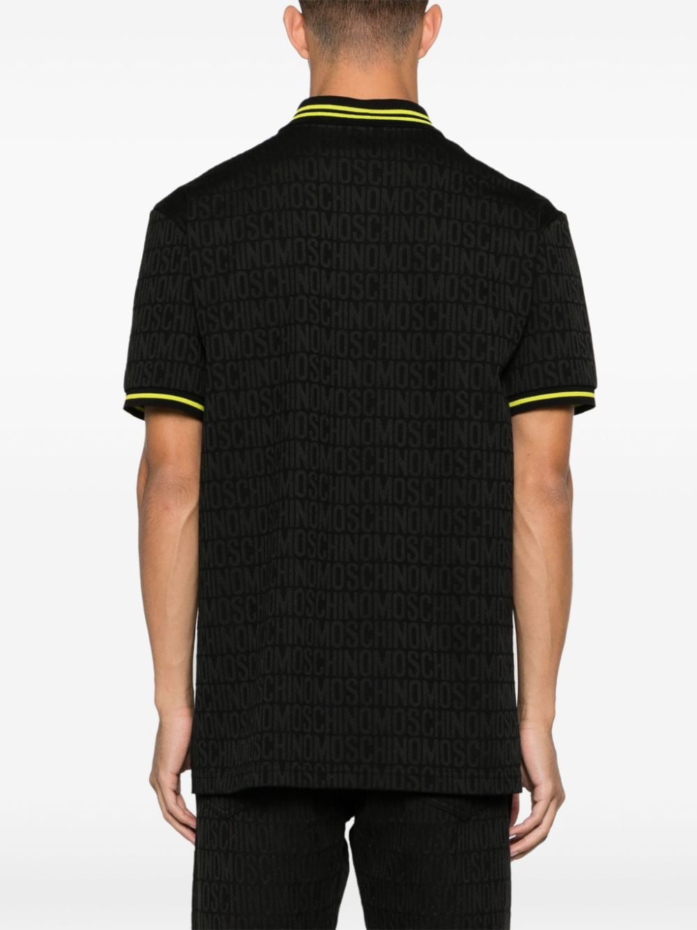 Shop Moschino Jacquard Logo Motif Striped Polo Shirt In Black