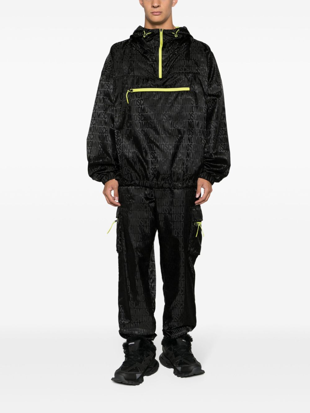 Shop Moschino Logo-print Hooded Lightweight Jacket In Black
