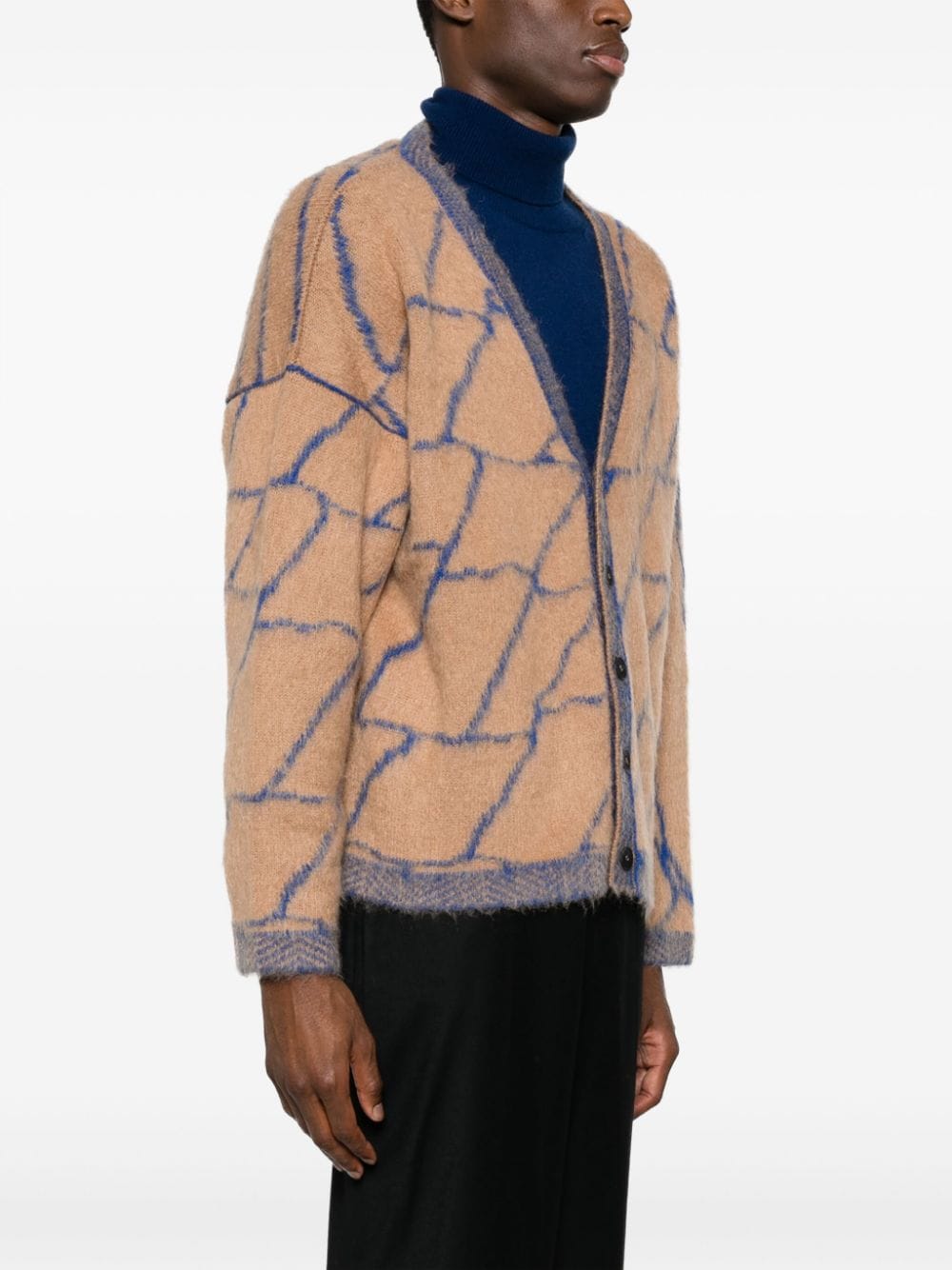 Shop Paura Abstract-pattern V-neck Cardigan In Blue