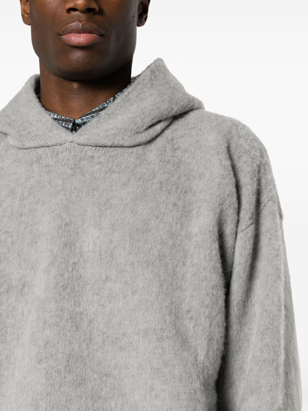 Shop Paura Ribbed-trim Virgin Wool Hoodie In Grey