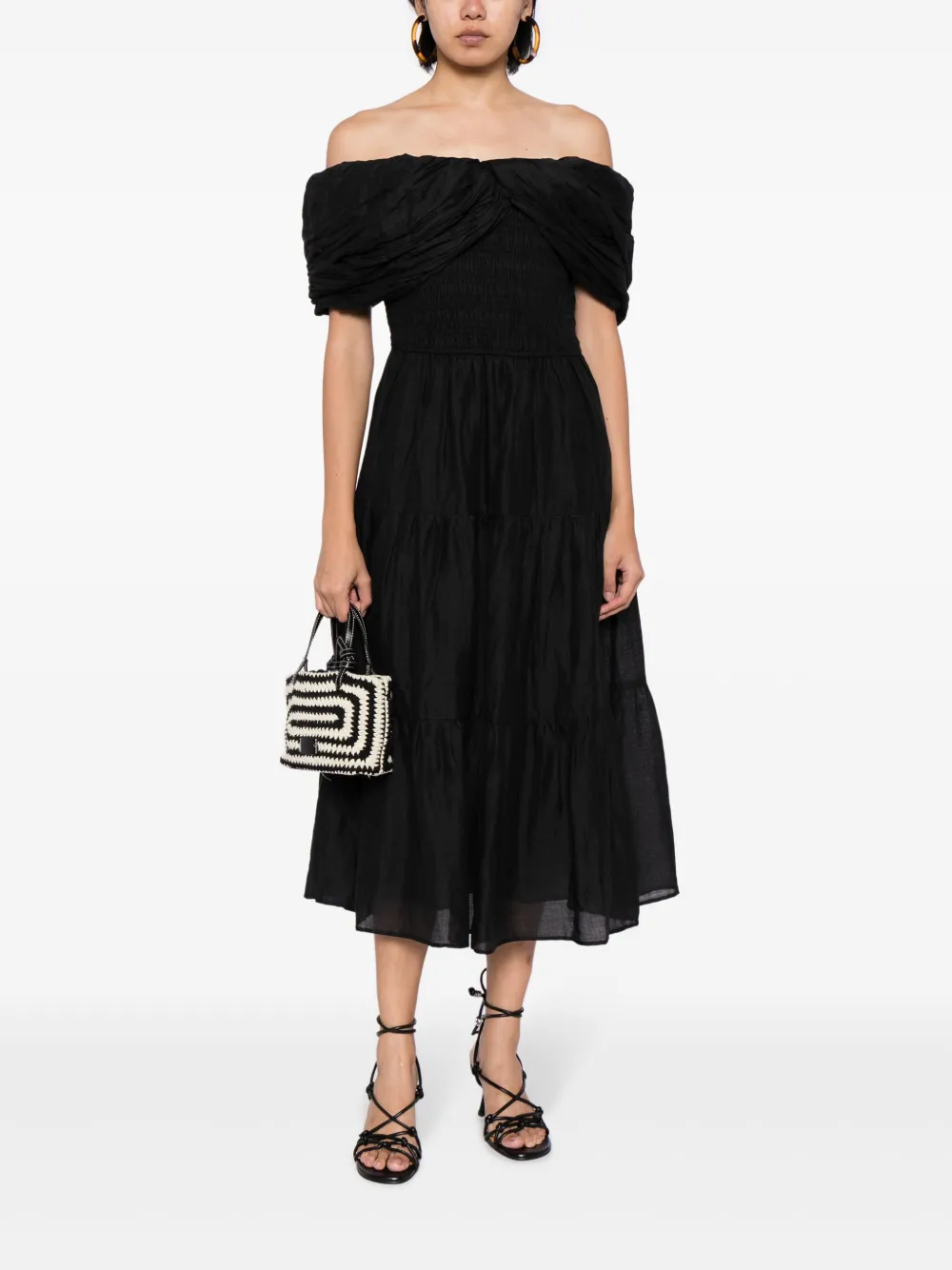 Sea Loren off-shoulder ramie midi dress - Zwart