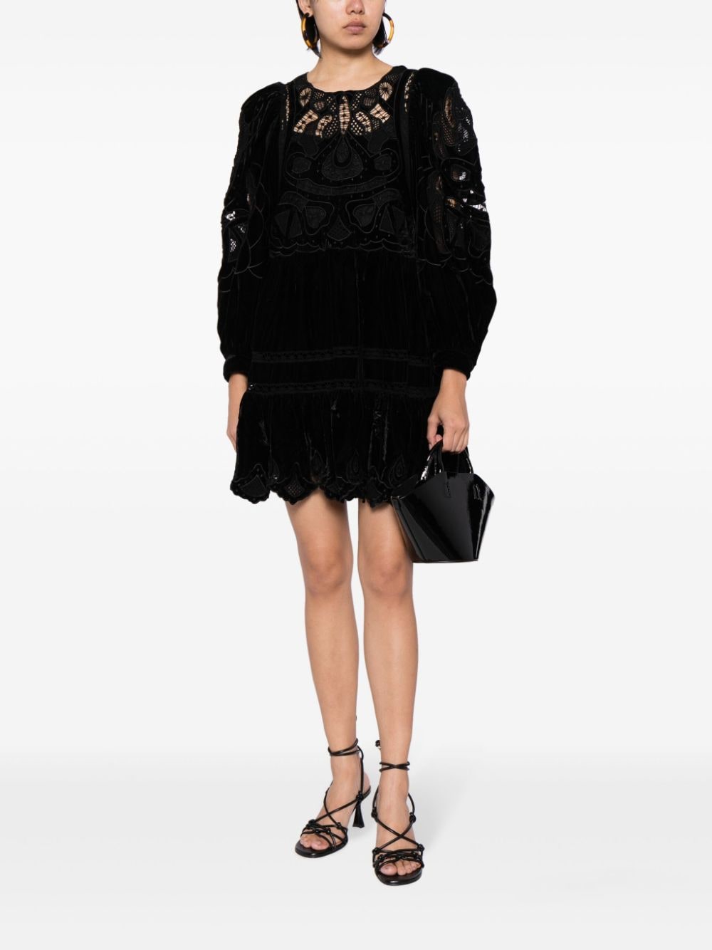 Shop Sea Eliana Lace-detail Velvet Minidress In Black