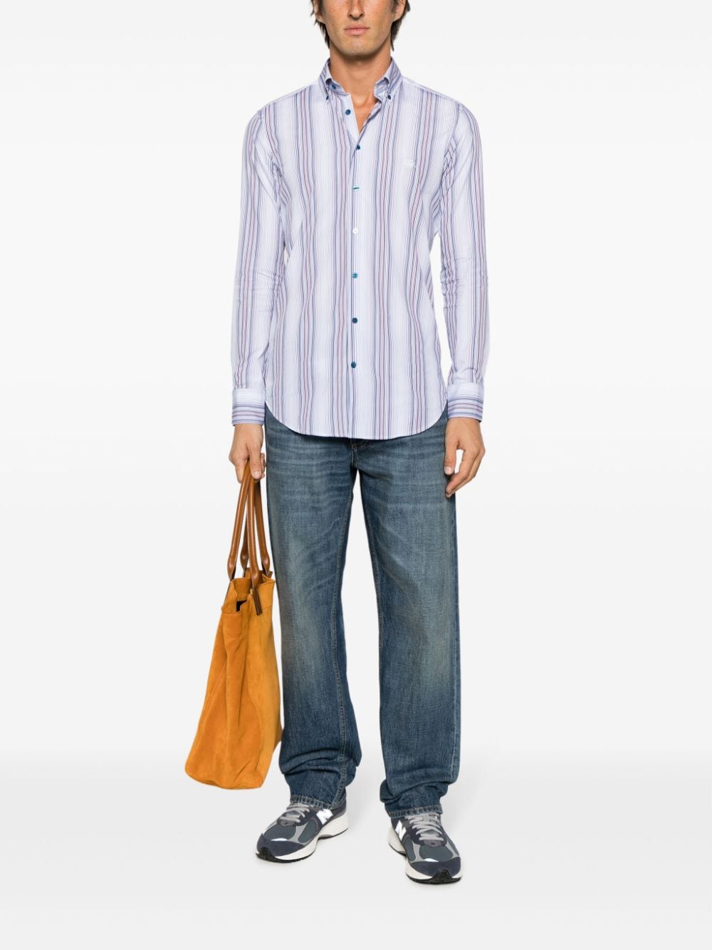 Shop Etro Striped Cotton Shirt In Blue