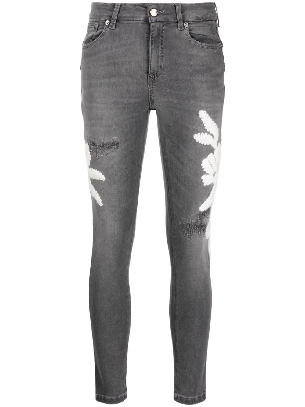 floral-appliqué skinny jeans