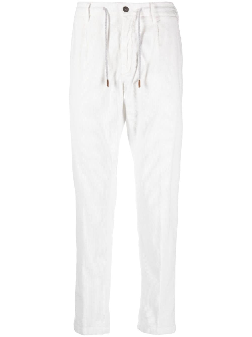 Shop Eleventy Drawstring Corduroy Straight-leg Trousers In White