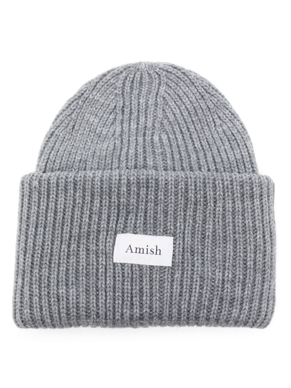 AMISH logo-appliqué ribbed beanie - Grey