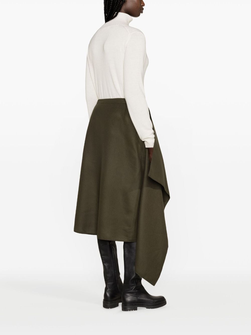 Shop Moncler Wool-cashmere Midi Wrap Skirt In Green
