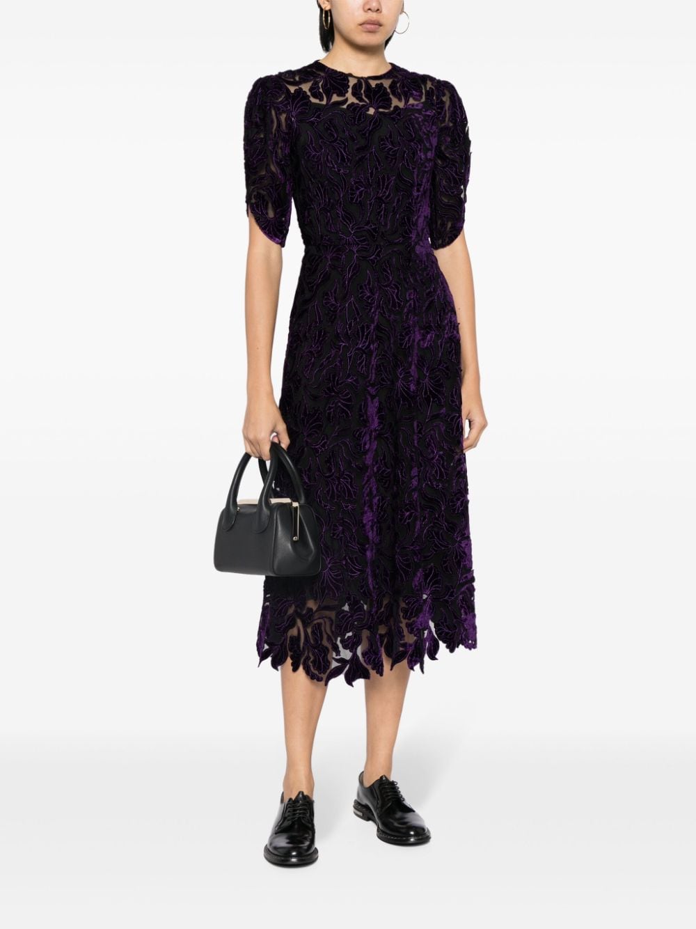Shop Erdem Velvet Cutwork Dress In Purple