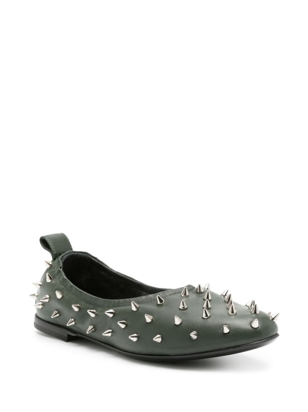 Shop Agl Attilio Giusti Leombruni Milly Spike-stud Leather Ballerina Shoes In Green
