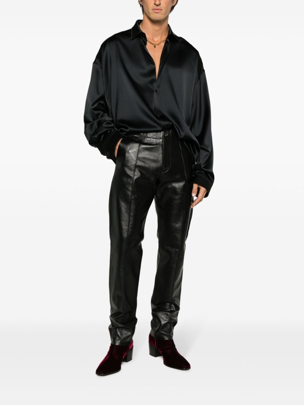 Versace Leren broek - Zwart