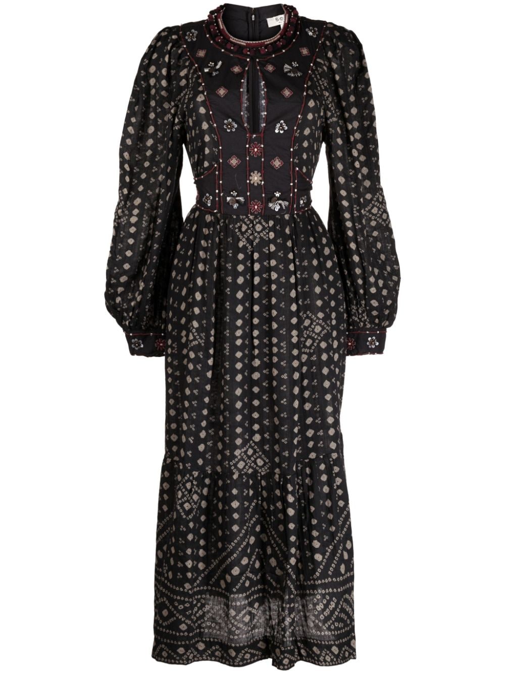 Shop Sea Maja Graphic-print Cotton Midi Dress In Black
