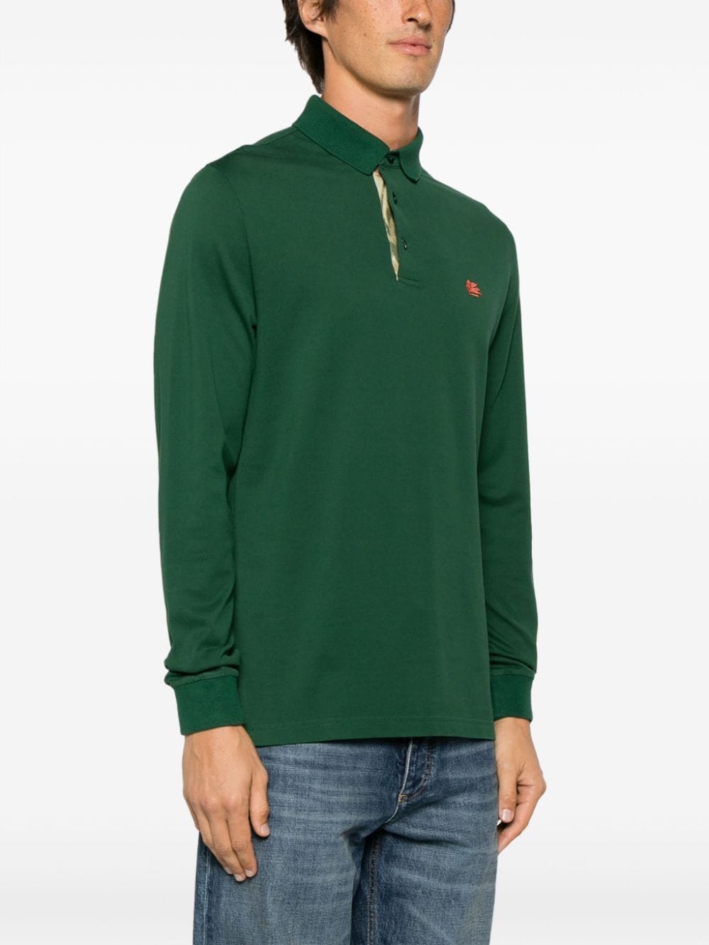 Shop Etro Pegaso-motif Cotton Polo Shirt In Green