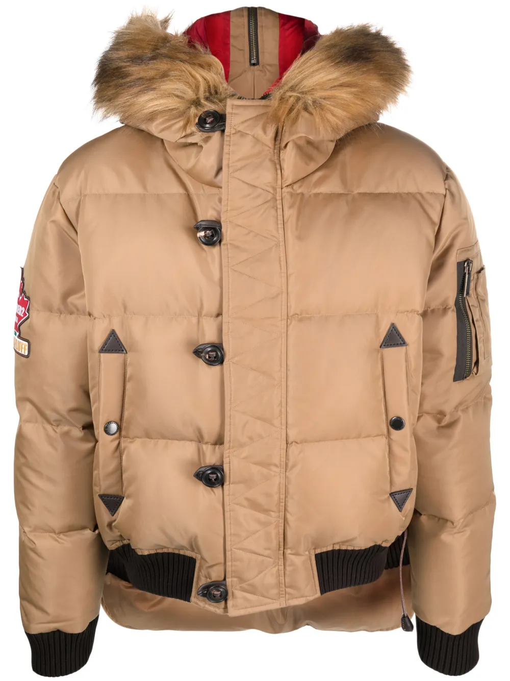 Dsquared2 logo-patch hooded down jacket - Marrone