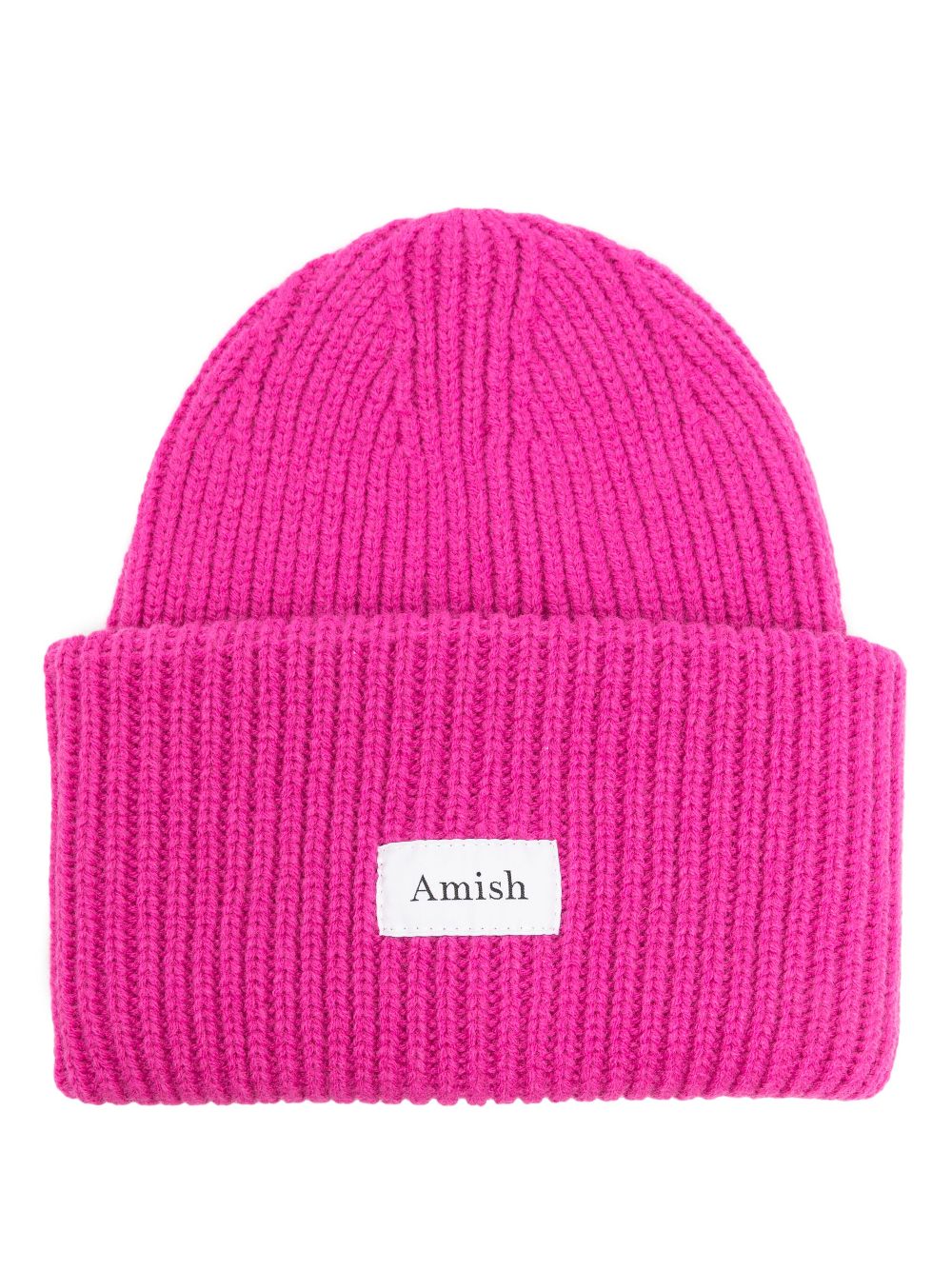 AMISH logo-patch ribbed beanie - Pink