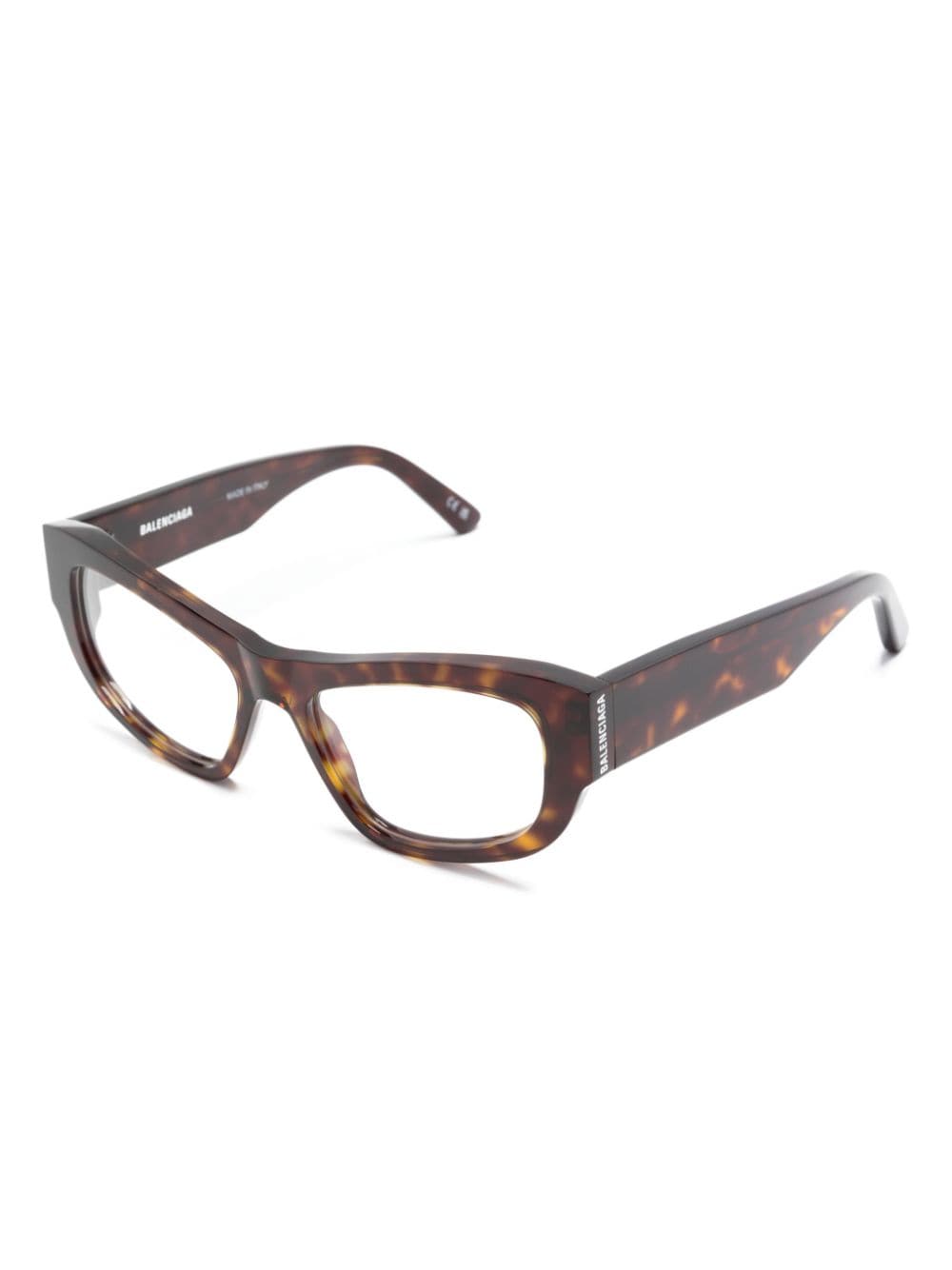 Shop Balenciaga Tortoiseshell-effect Rectangle-frame Glasses In Brown
