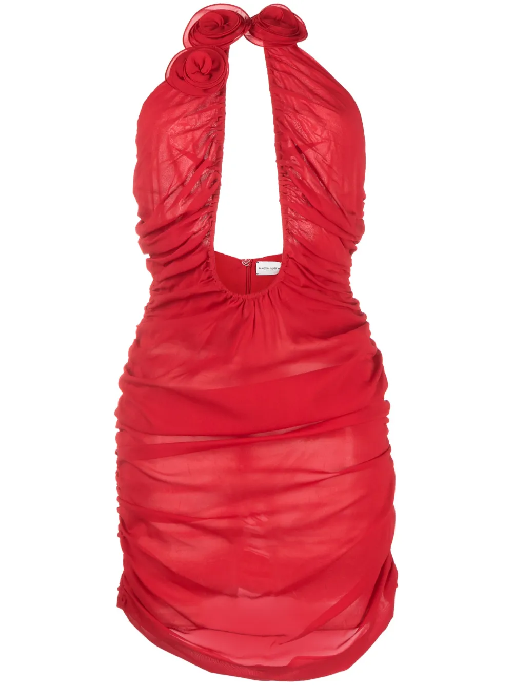 Magda Butrym Floral-appliqué Plunge Minidress In Red