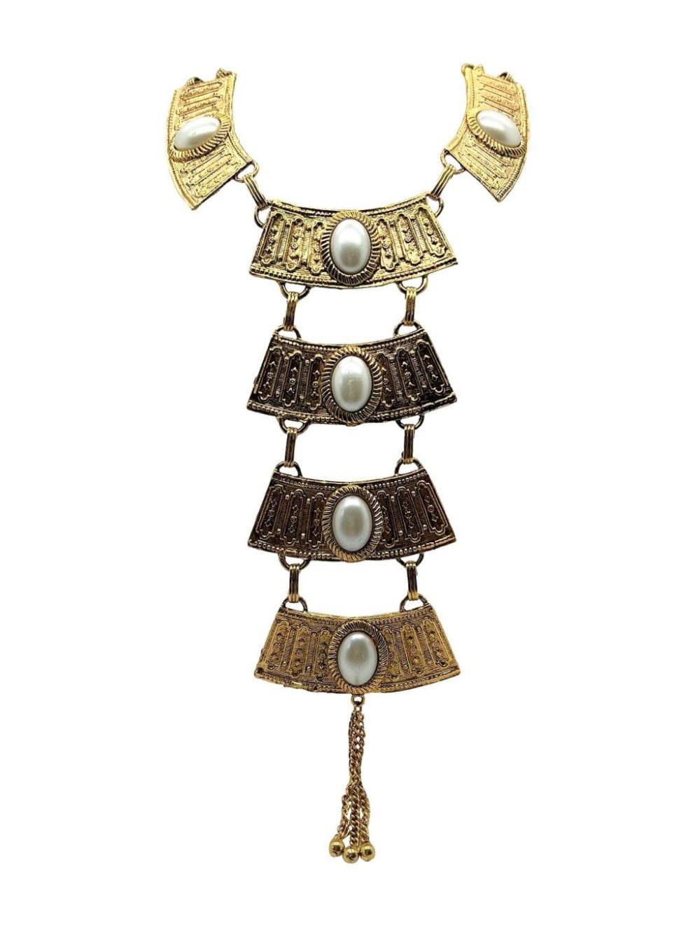 Jennifer Gibson Vintage Egyptian Inspired Grand Pearl Bib 1970s - Goud