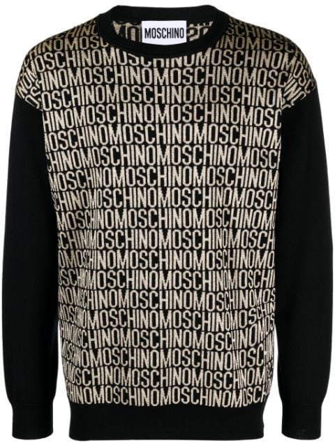 Moschino jacquard logo motif virgin wool jumper