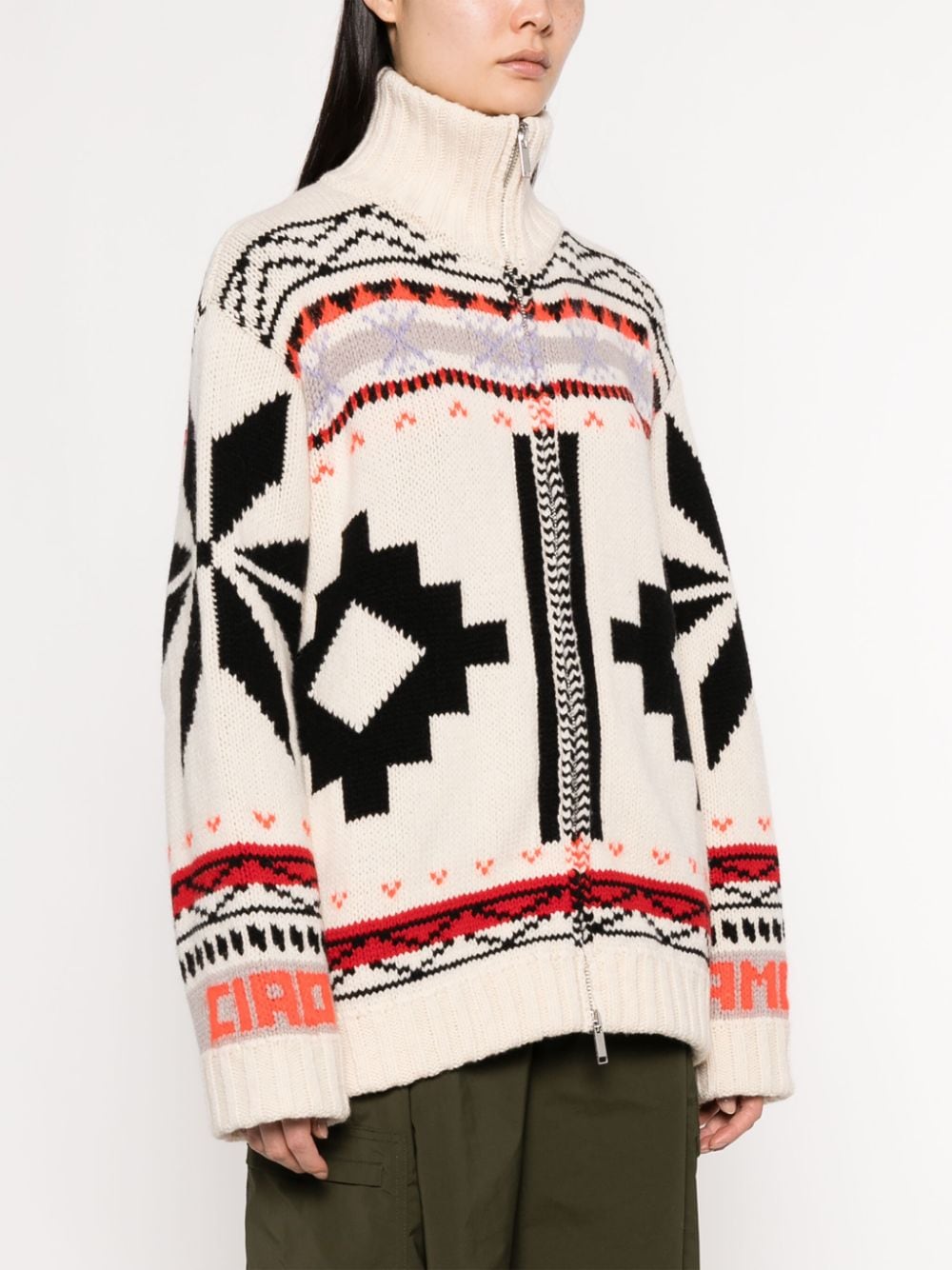 Shop Giada Benincasa Patterned Intarsia-knit Zipped Cardigan In Neutrals