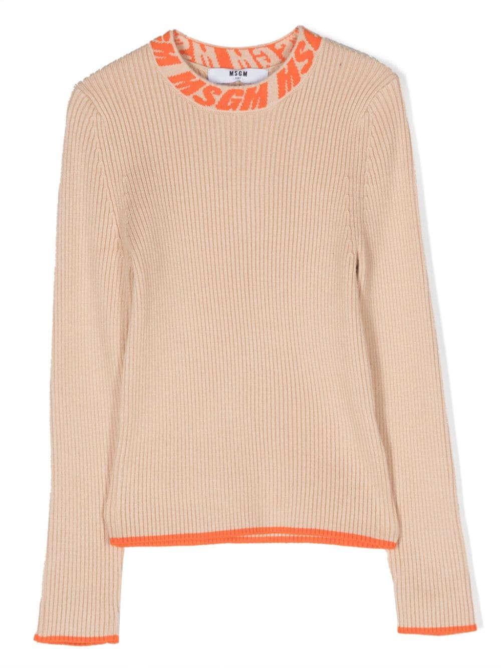 Msgm Kids' Logo-embroidered Knitted Jumper In Neutrals