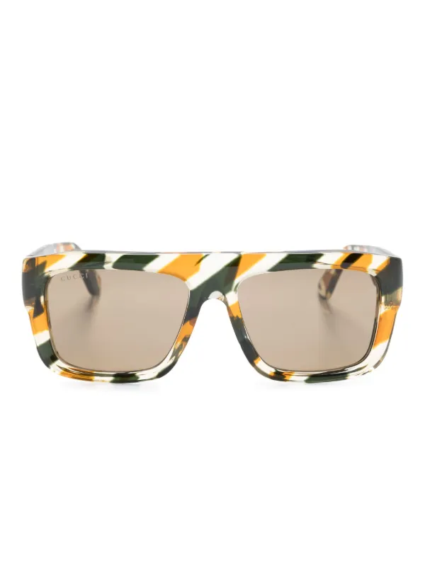 Gucci Eyewear ストライプ スクエアフレーム サングラス | ブラック