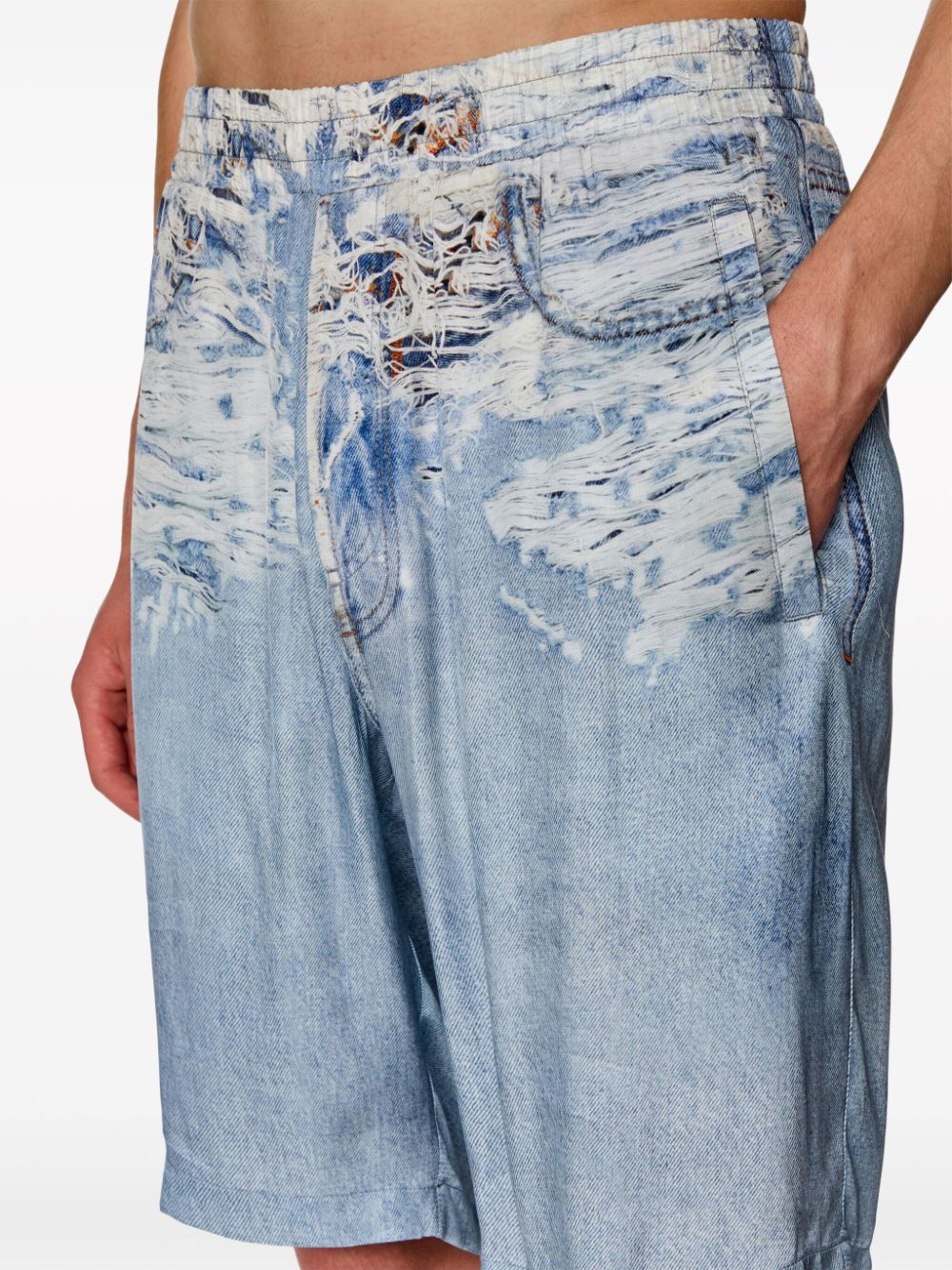 Shop Diesel P-alston-denim-print Shorts In Blue