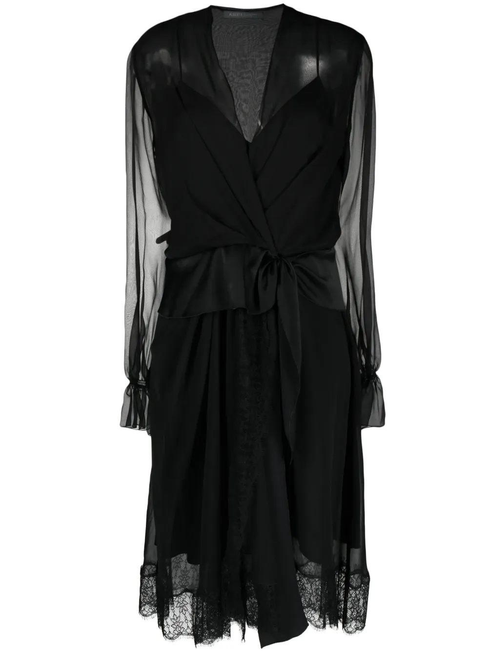 Alberta Ferretti Lace-trim Midi Dress In Black