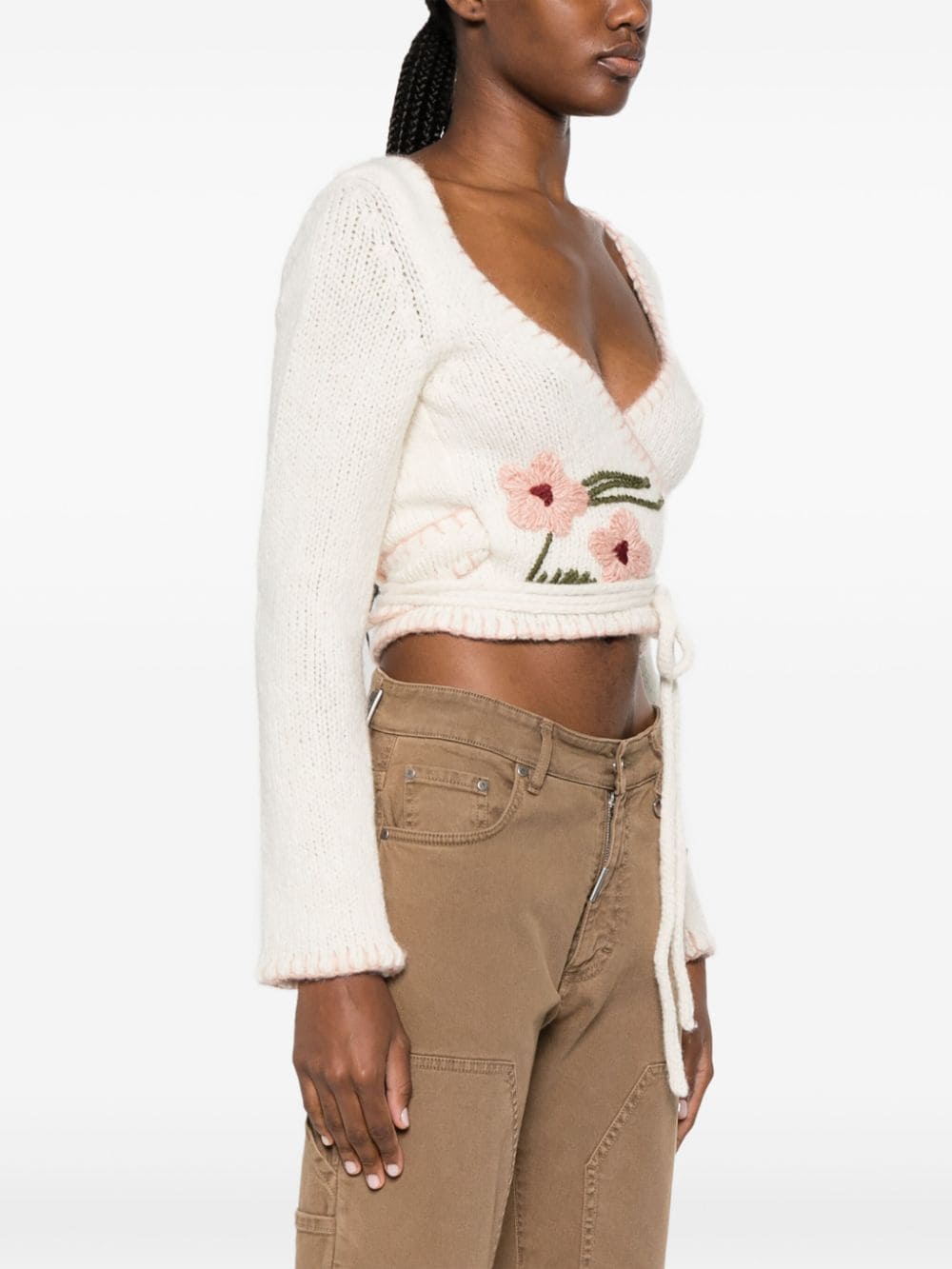 Shop Dsquared2 Floral-embroidery Wrap Cropped Cardigan In Neutrals