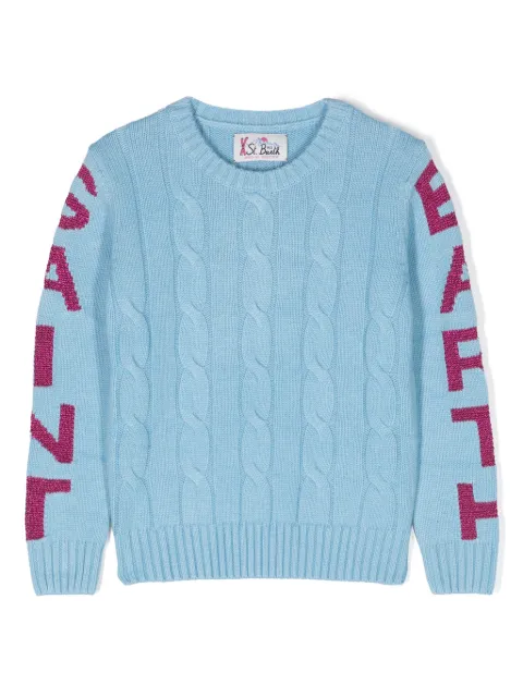 MC2 Saint Barth Kids logo intarsia-knit cable-knit jumper