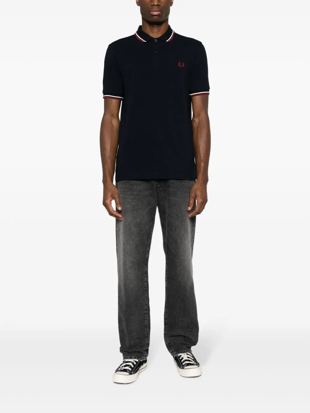 Fred Perry logo-embroidered cotton polo shirt - Blauw