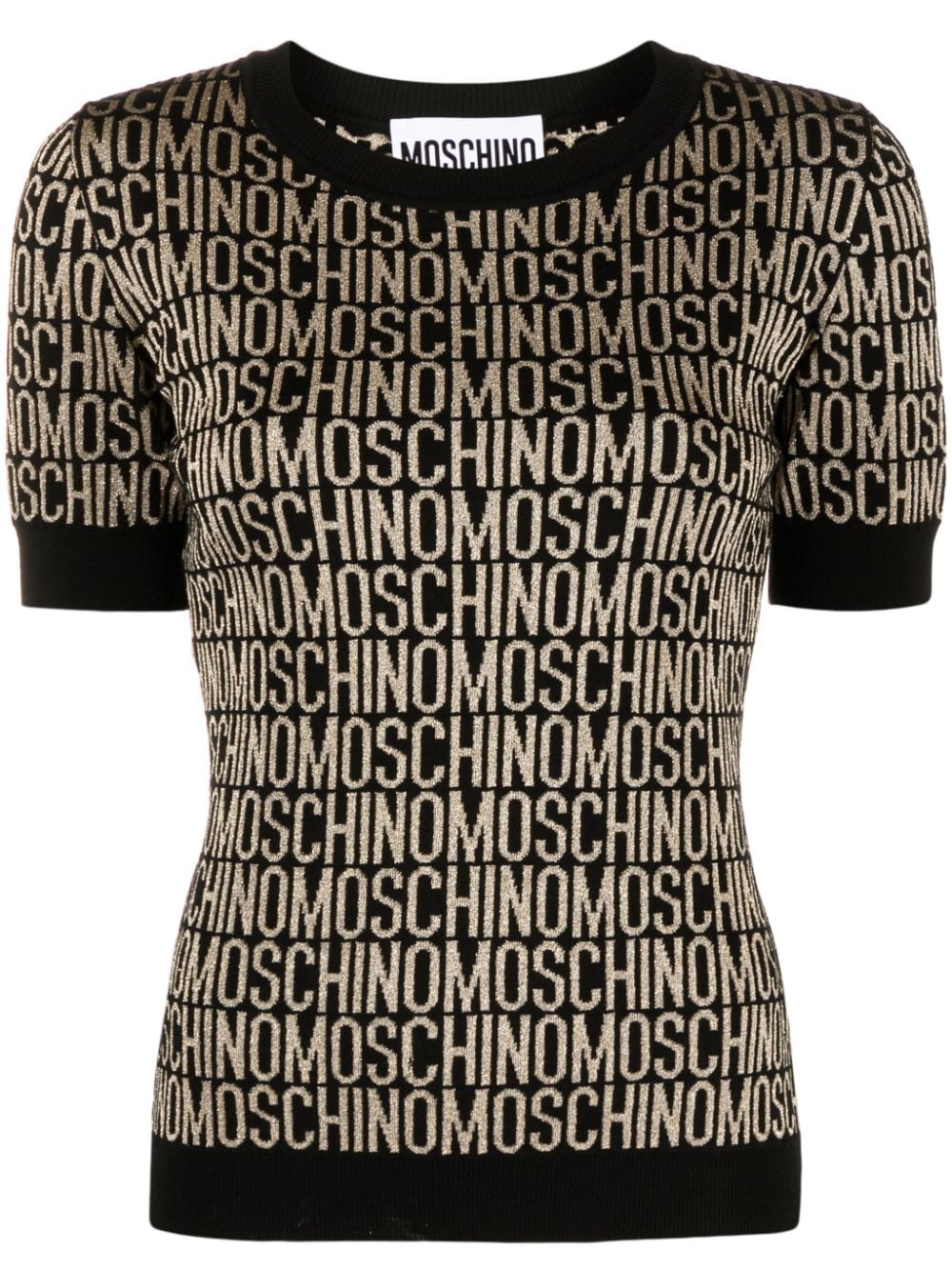 Shop Moschino Logo-jacquard Metallic T-shirt In Black