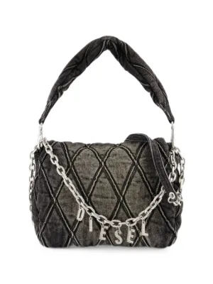 Diesel ロゴチャーム キルティング デニムバッグ S | ブラック 