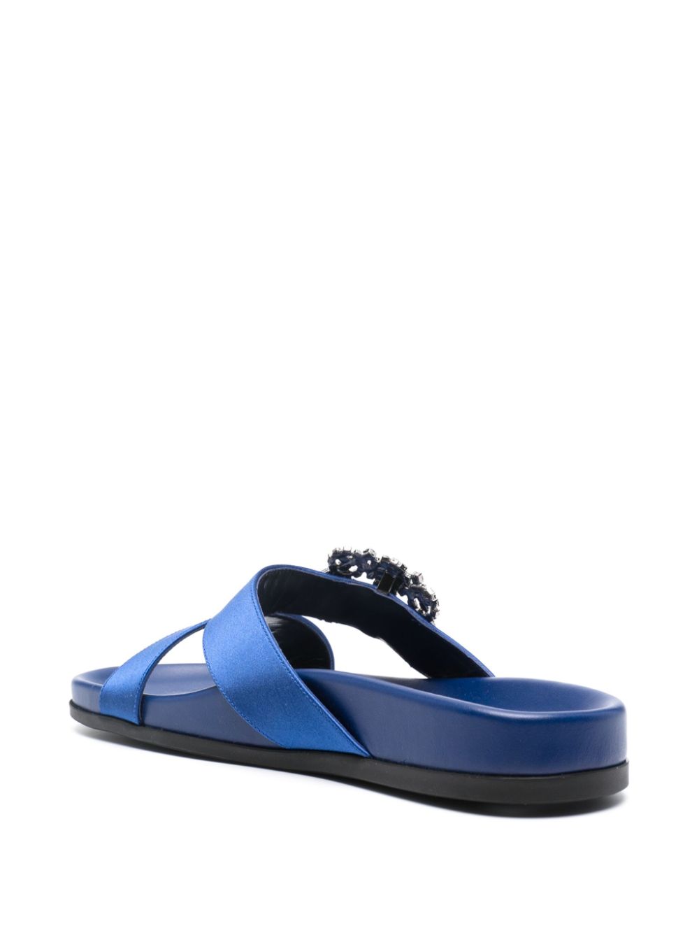 Shop Manolo Blahnik Chilanghi Buckled Satin Slippers In Blue