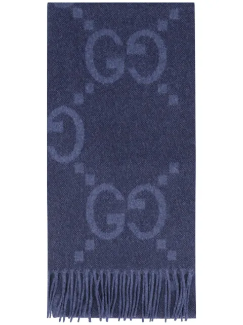 Gucci GG-jacquard fringed cashmere scarf