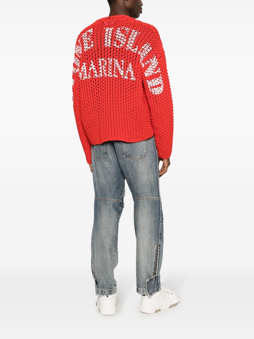 Stone Island logo-print macramé jumper - Rood