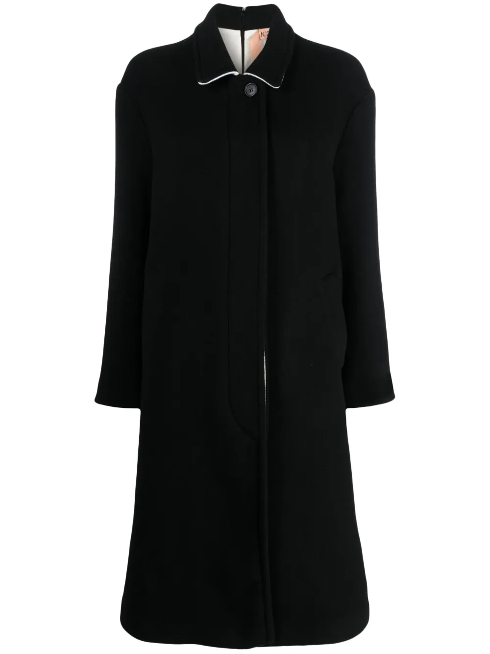 N°21 Contrast-trim Single-breasted Wool-blend Coat In Black