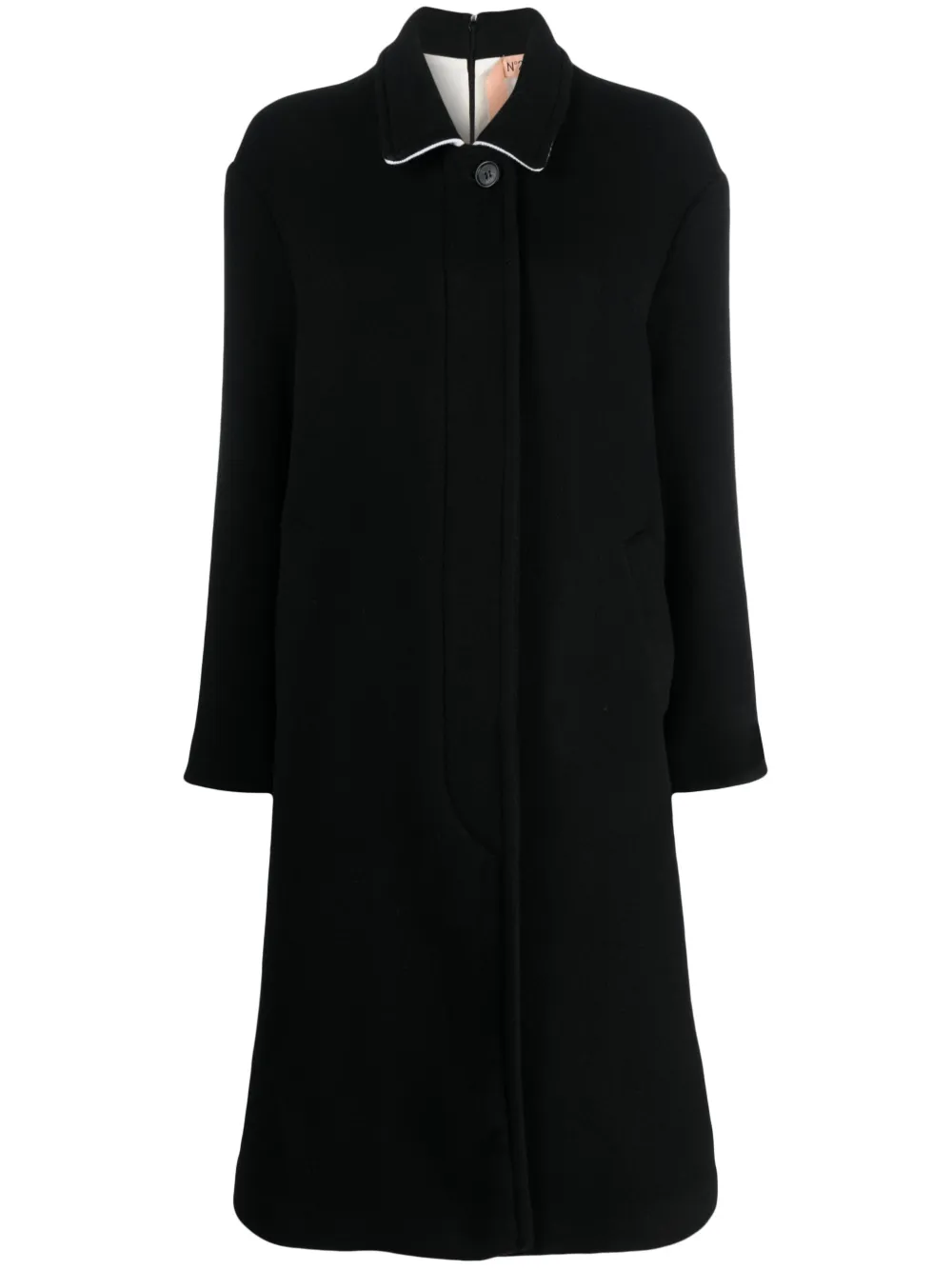 Nº21 contrast-trim single-breasted wool-blend coat - Black