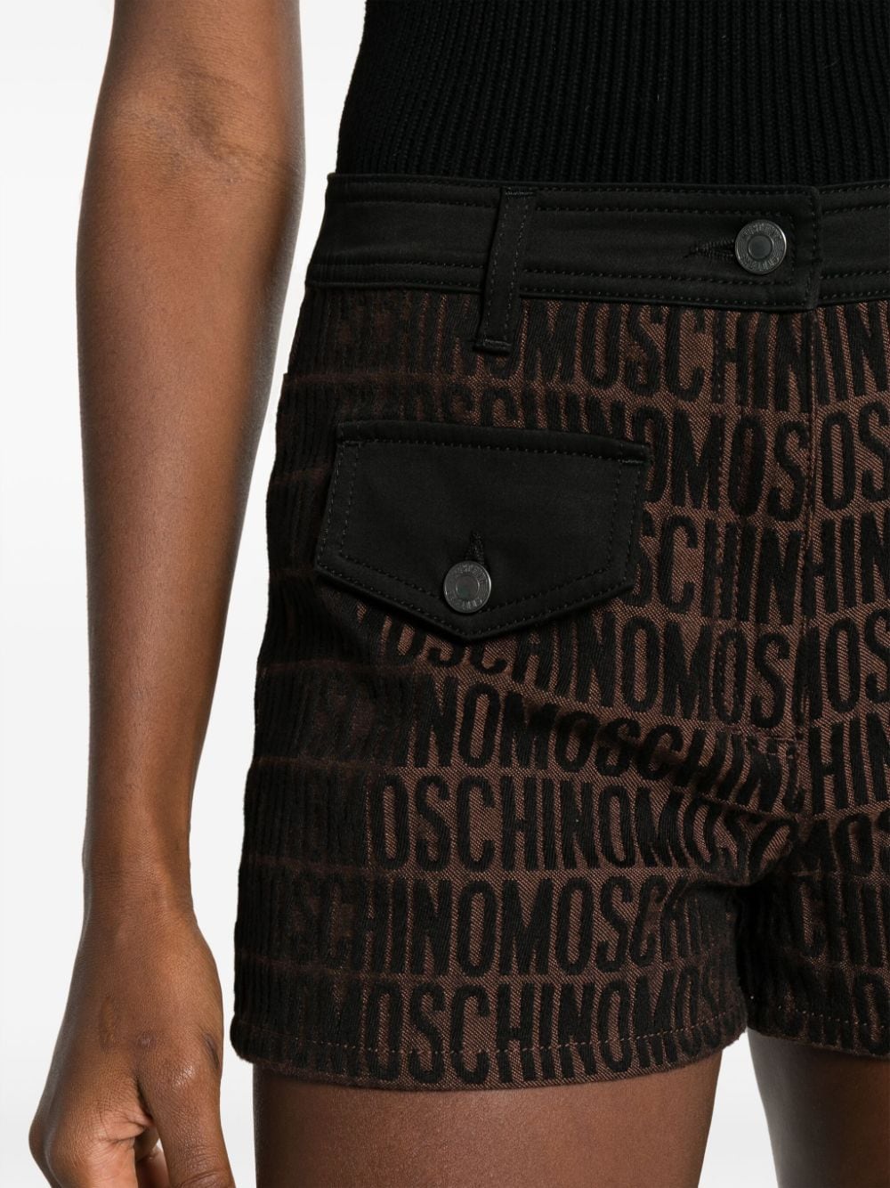 Shop Moschino Logo-jacquard Short Shorts In Brown