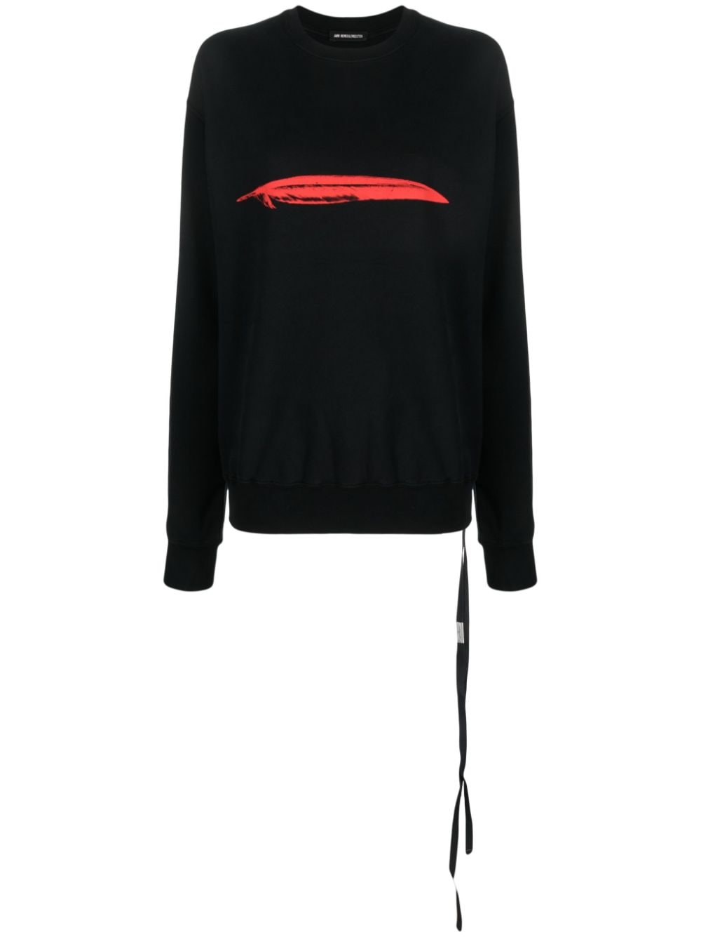 Ann Demeulemeester Feather-print Cotton Sweatshirt In Black