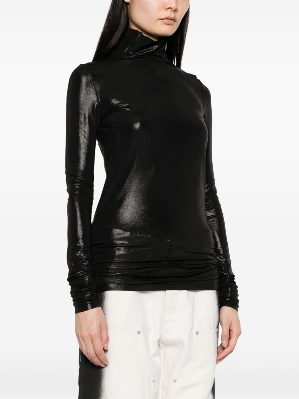 Shop Rick Owens High Shine-finish Roll-neck Top In Black