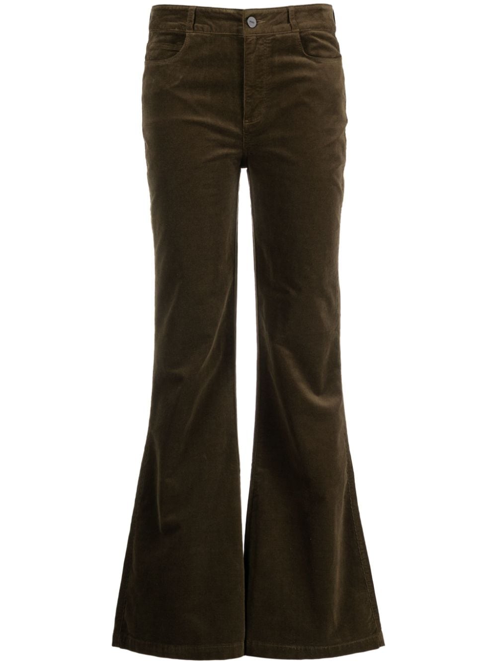 Image 1 of PAIGE logo-patch corduroy flared trousers
