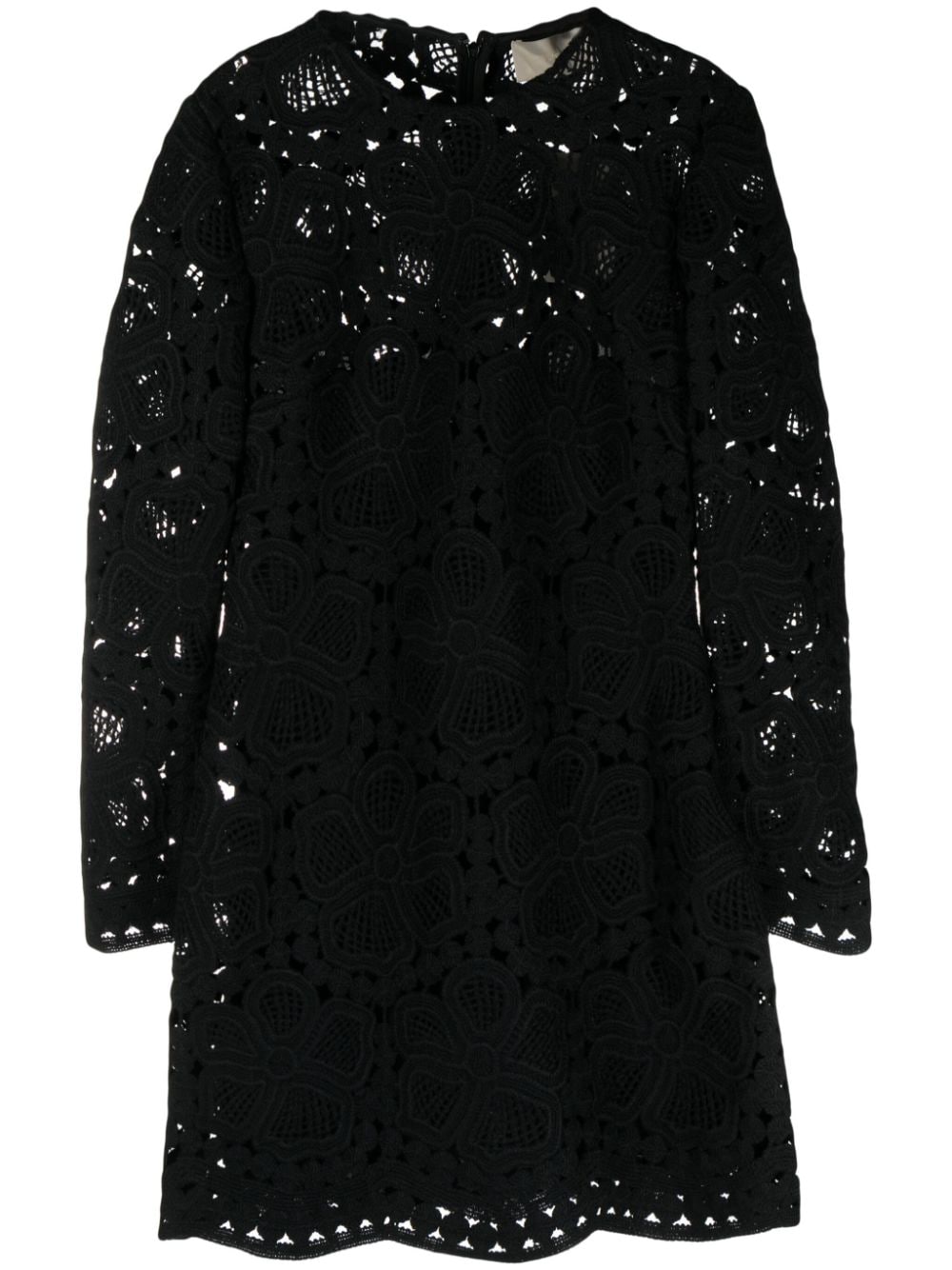 Shop Elie Saab Floral-macramé Weaved Minidress In Black