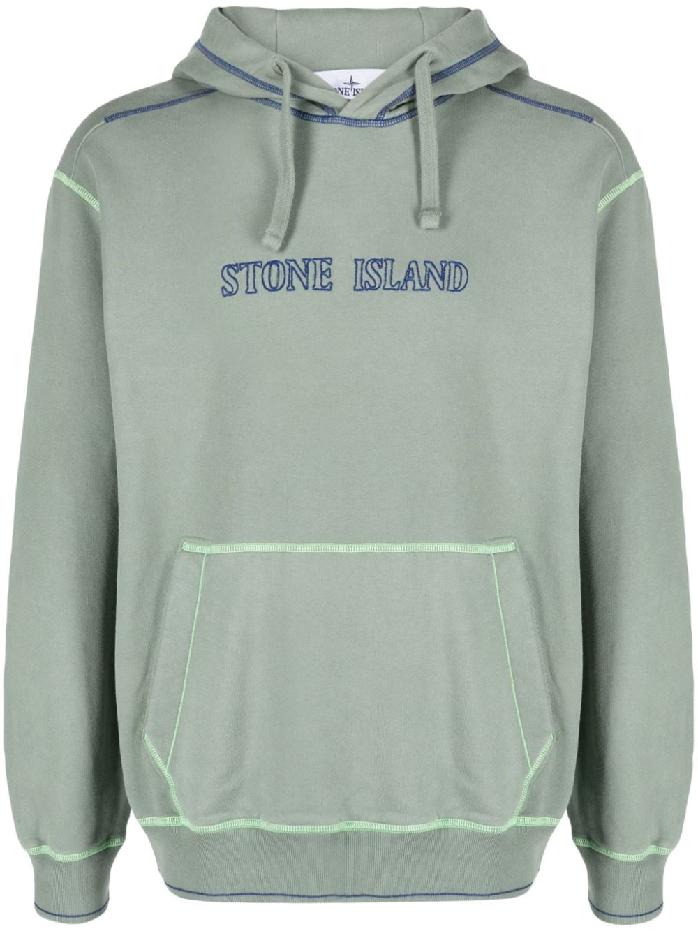 Stone Island Logo-embroidered Cotton Hoodie In Green