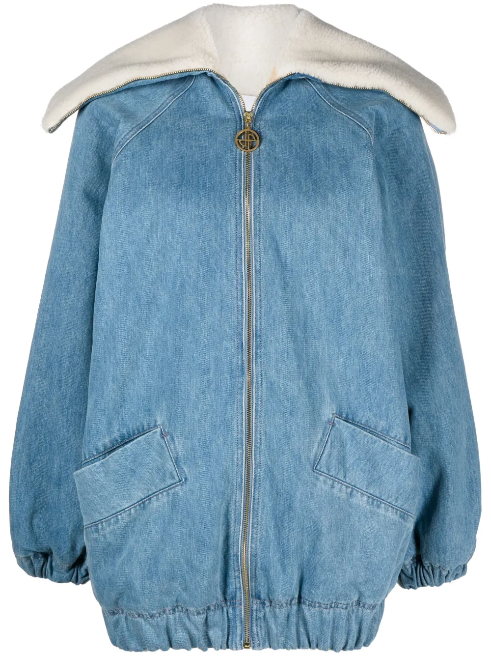 Shop Patou Faux Shearling-trim Denim Jacket In Blue