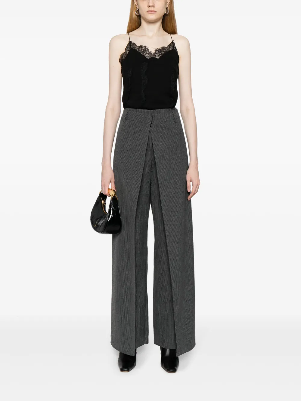 Shop Fendi Layered Virgin Wool Trousers In Grey