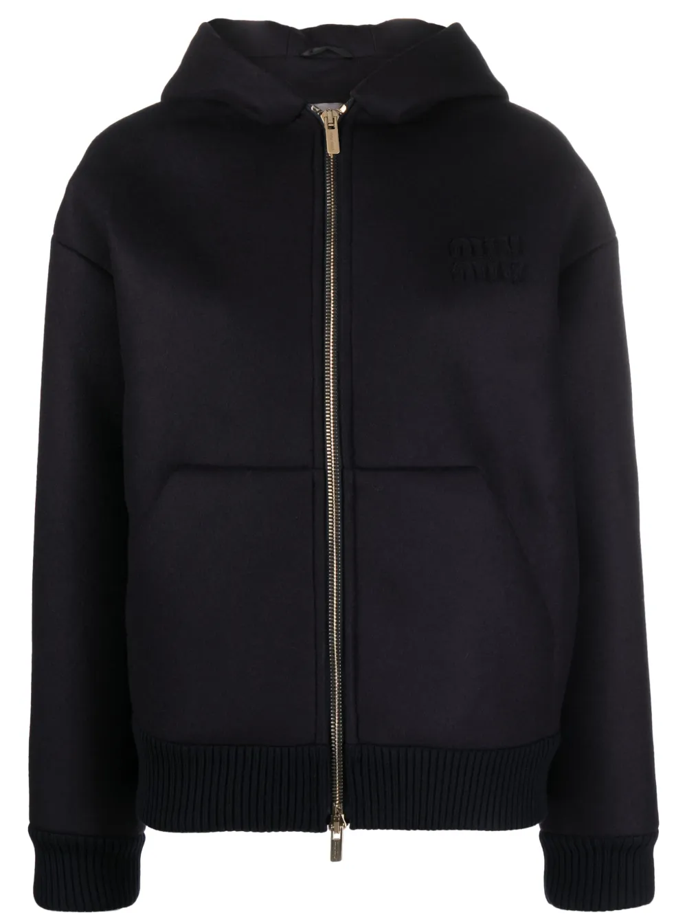 MIU MIU LOGO-EMBROIDERED VIRGIN WOOL HOODIE