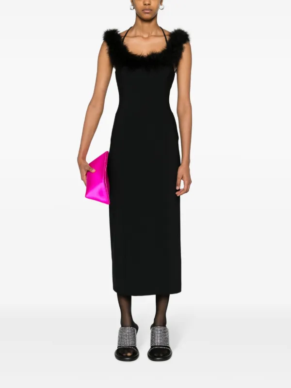 sachin and babi light blue dress Feather-trimmed satin midi dress in black - David Koma
