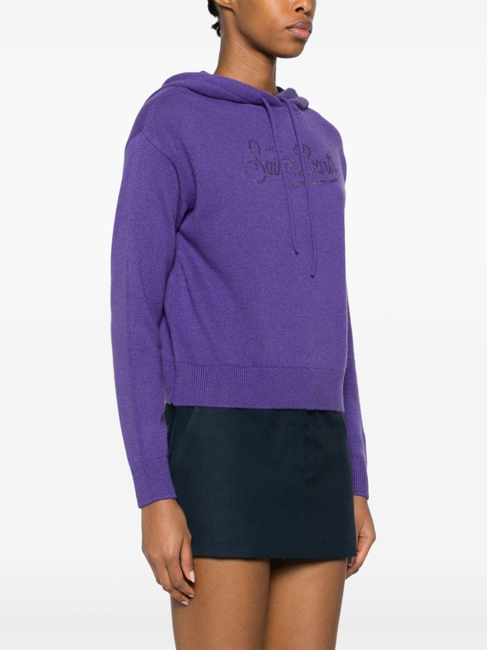 Shop Mc2 Saint Barth Logo-appliqué Fine-knit Hoodie In Purple