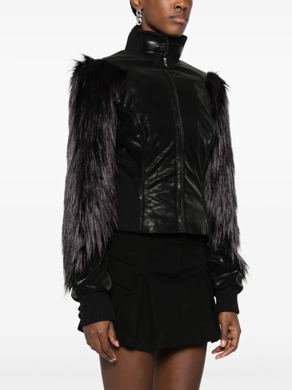 MISBHV logo-engraved faux-fur biker jacket Zwart